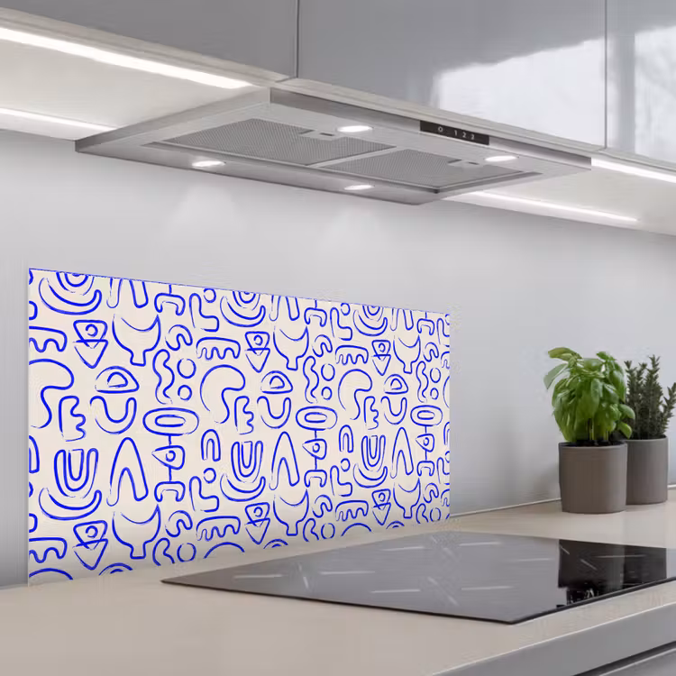 Blauw - Patroon - Abstract - Beige keuken achterwand spatscherm middel 899 -3d_schuin