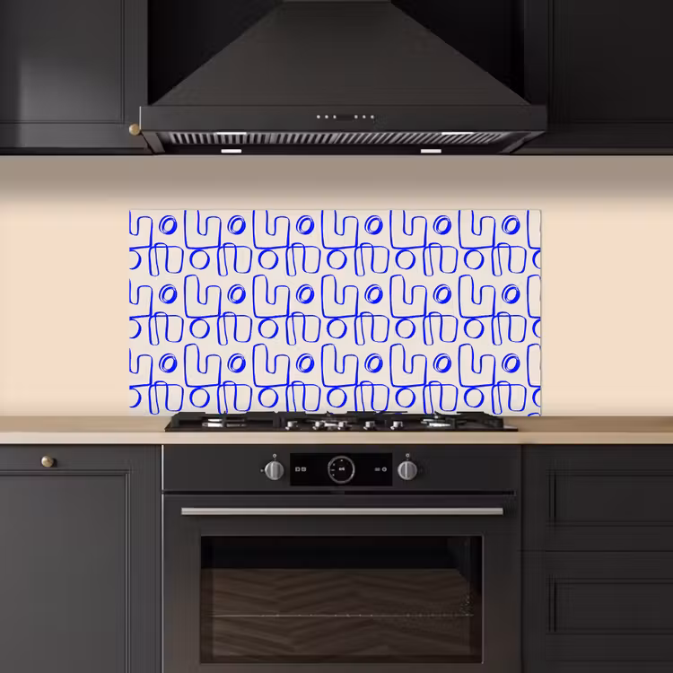 Blauw - Patroon - Beige - Abstract keuken achterwand spatscherm middel 899 -sfeer1