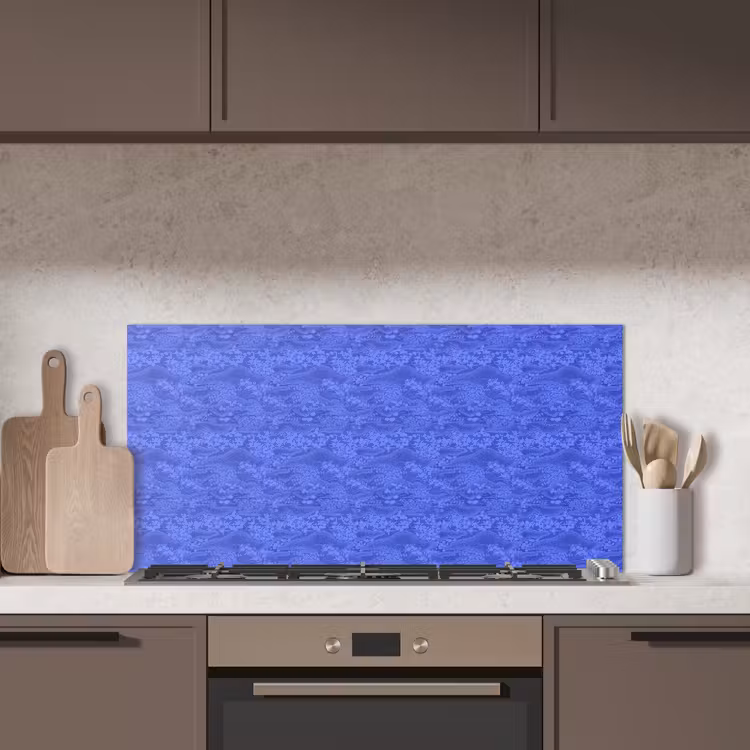 Blauw - Patroon - Heuvels - Bloemen keuken achterwand spatscherm middel 899 -sfeer2