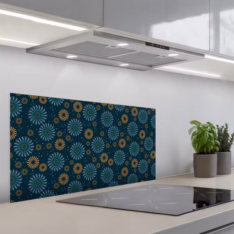 Blauw - Patroon - Retro keuken achterwand spatscherm middel 899 -3d_schuin