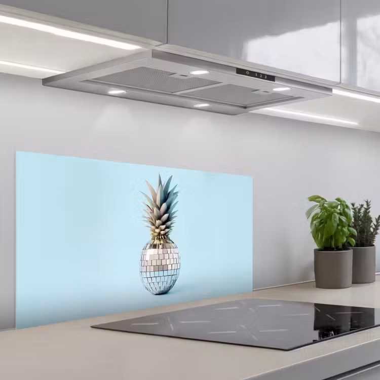 Blauw - Ananas - Disco - Discobal keuken achterwand spatscherm middel -3d_schuin
