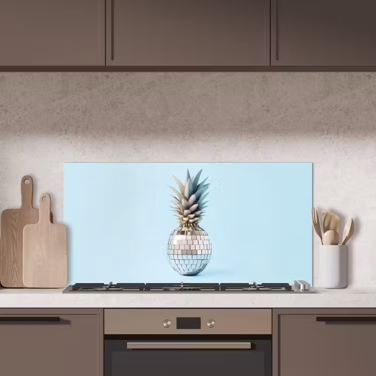 Blauw - Ananas - Disco - Discobal keuken achterwand spatscherm middel -sfeer2