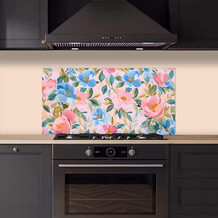 Blauw - Roze - Bloemen keuken achterwand spatscherm middel -sfeer1