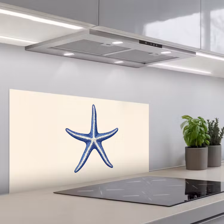 Blauwe zeester - Minimalistisch - Beige keuken achterwand spatscherm middel -3d_schuin