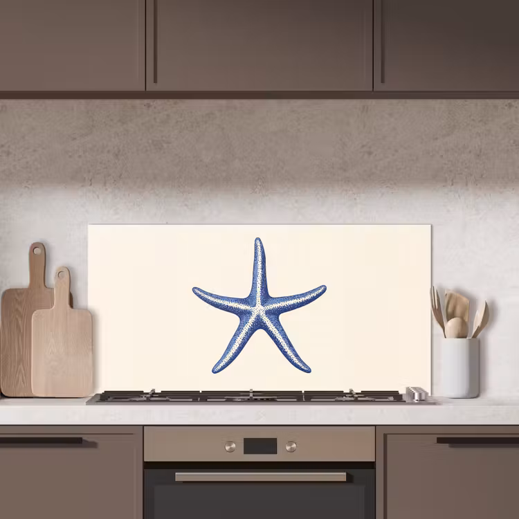 Blauwe zeester - Minimalistisch - Beige keuken achterwand spatscherm middel -sfeer2
