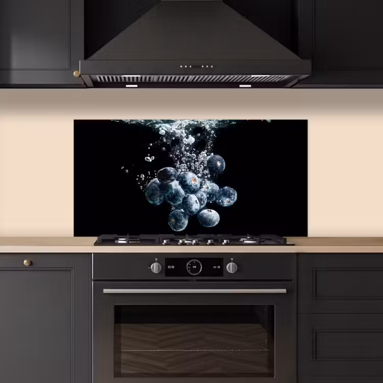 Blauwe bessen - Fruit - bes - Stilleven - Water - Zwart keuken achterwand spatscherm middel -sfeer1