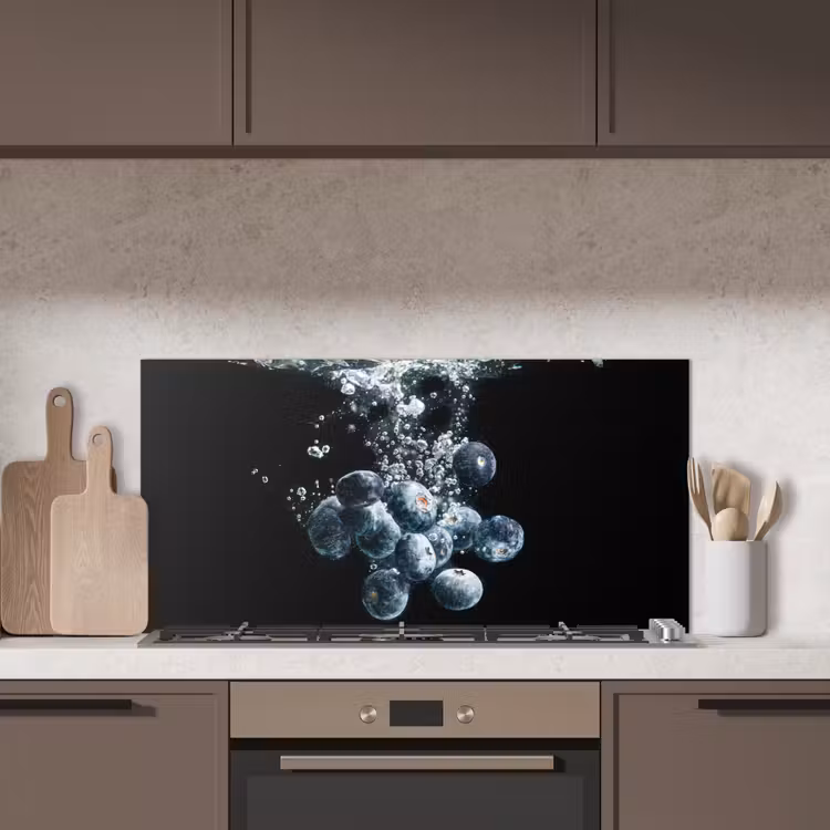 Blauwe bessen - Fruit - bes - Stilleven - Water - Zwart keuken achterwand spatscherm middel -sfeer2