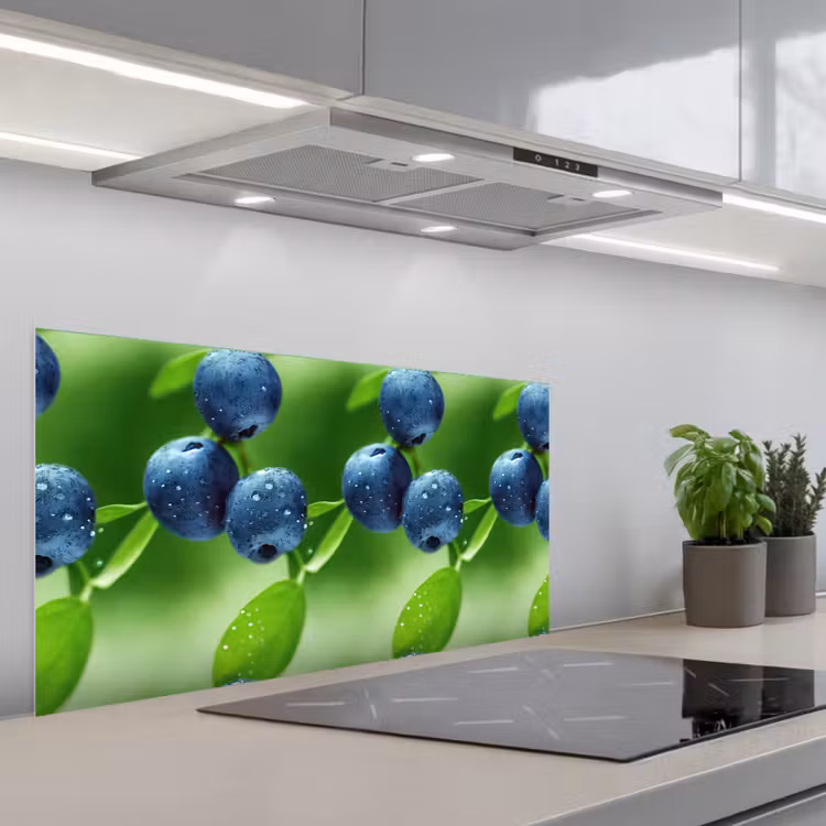 Bosbessen - Paars - Bladeren - Groen keuken achterwand spatscherm middel 899 -3d_schuin