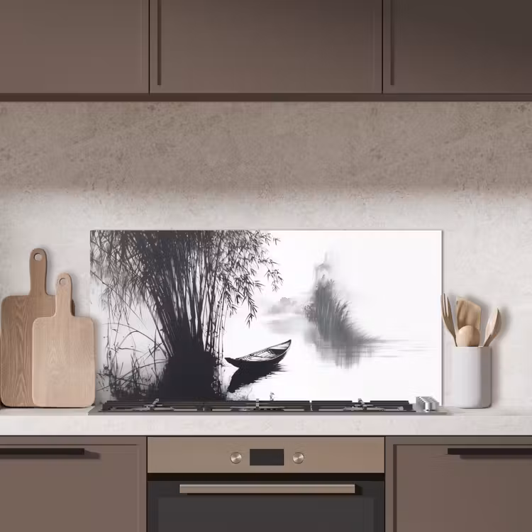Boot - Rivier - Bamboe - Wit keuken achterwand spatscherm middel -sfeer2