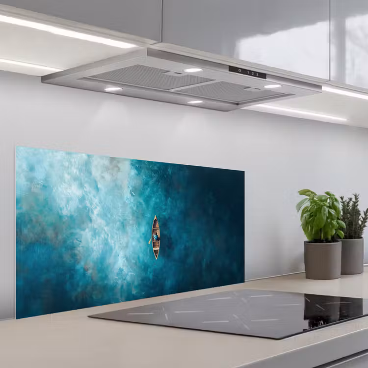 Bootje - Water - Blauw keuken achterwand spatscherm middel -3d_schuin