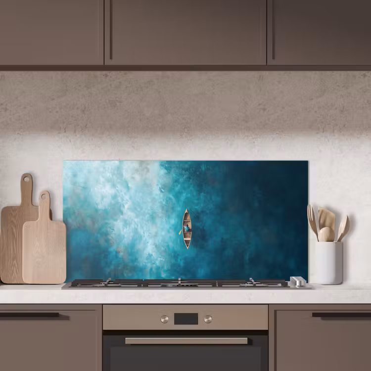 Bootje - Water - Blauw keuken achterwand spatscherm middel -sfeer2