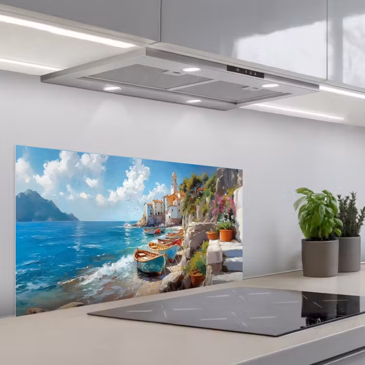 Boten - Rotsen - Zee - Zon keuken achterwand spatscherm middel -3d_schuin