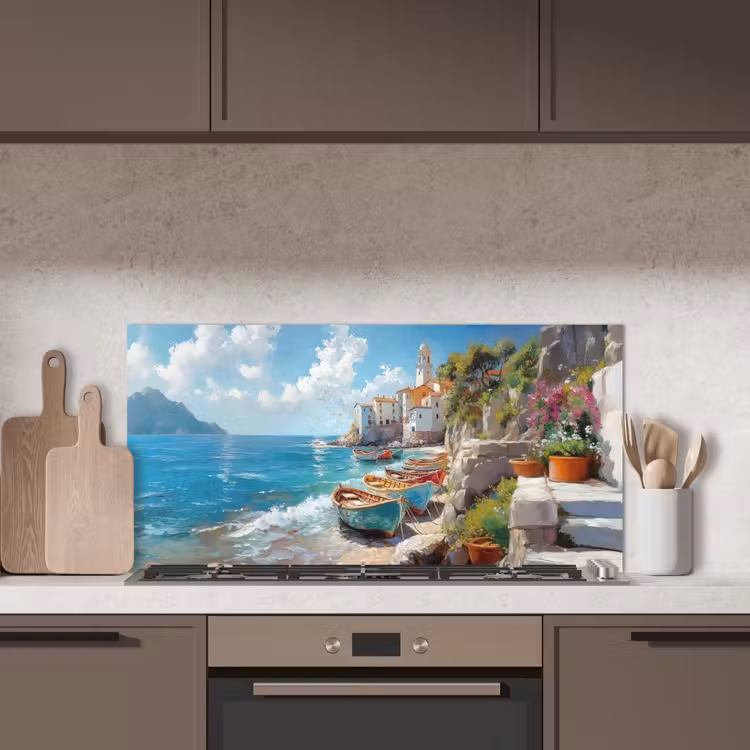 Boten - Rotsen - Zee - Zon keuken achterwand spatscherm middel -sfeer2