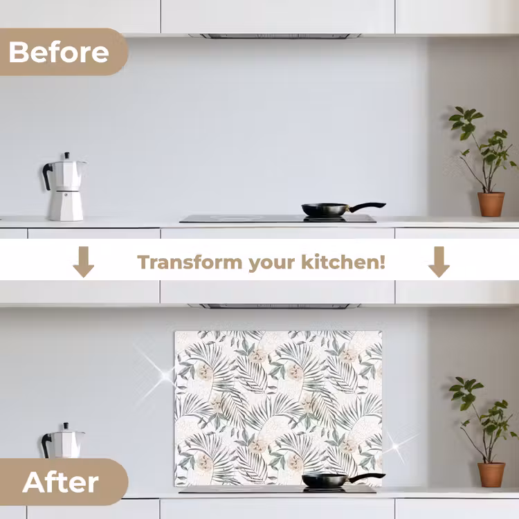 Boho - Jungle - Bloemen - Bladeren keuken achterwand spatscherm middel -voor_na_EN