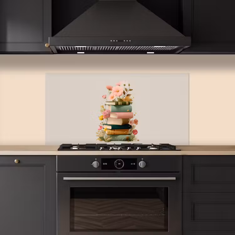 Boeken - Stapel - Bloemen - Kleurrijk keuken achterwand spatscherm middel -sfeer1