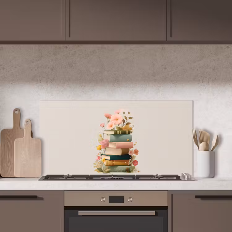 Boeken - Stapel - Bloemen - Kleurrijk keuken achterwand spatscherm middel -sfeer2