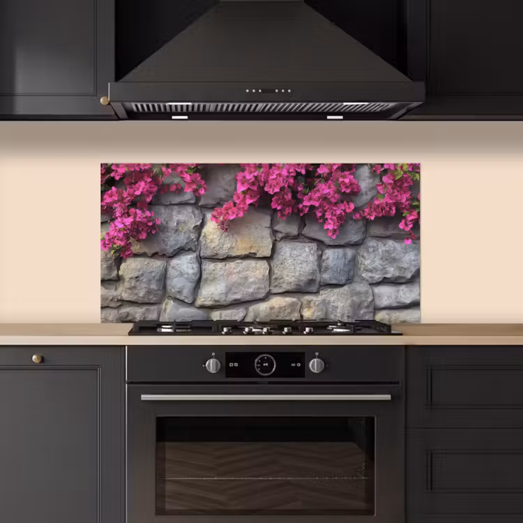 Bougainvillea - Stenen Muur - Roze keuken achterwand spatscherm middel -sfeer1
