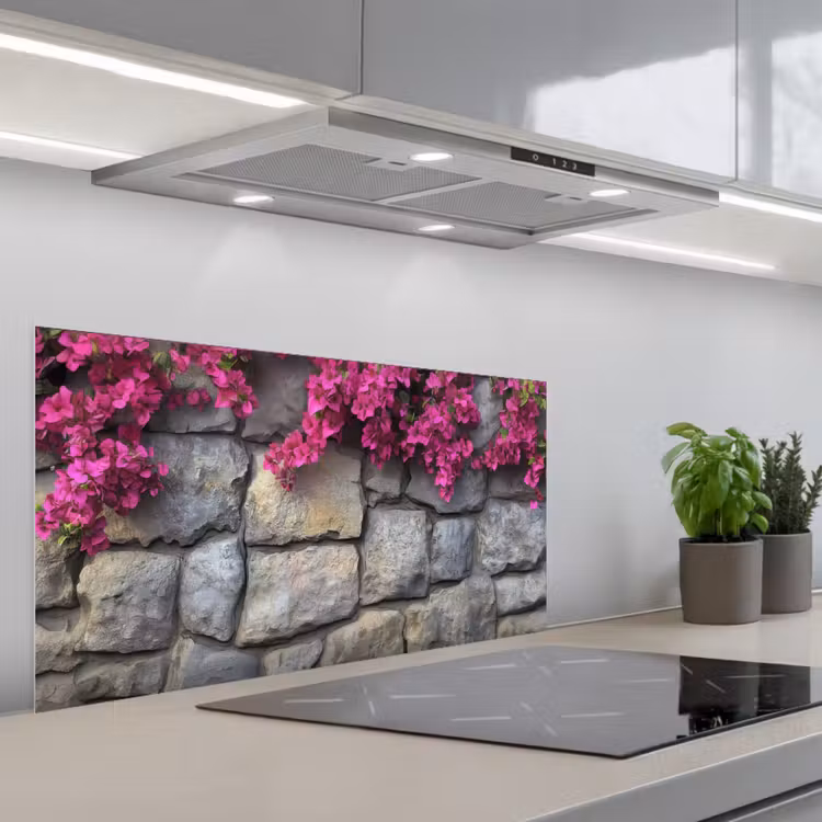 Bougainvillea - Stenen Muur - Roze keuken achterwand spatscherm middel -3d_schuin