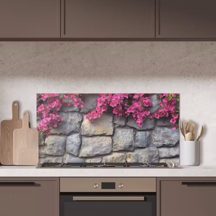 Bougainvillea - Stenen Muur - Roze keuken achterwand spatscherm middel -sfeer2
