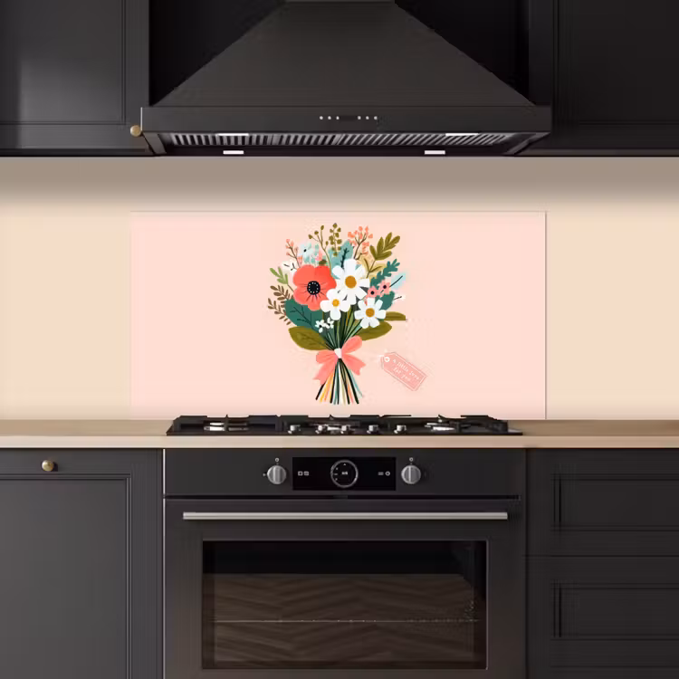 Boeket - Strikje - Kaartje - Quote keuken achterwand spatscherm middel -sfeer1