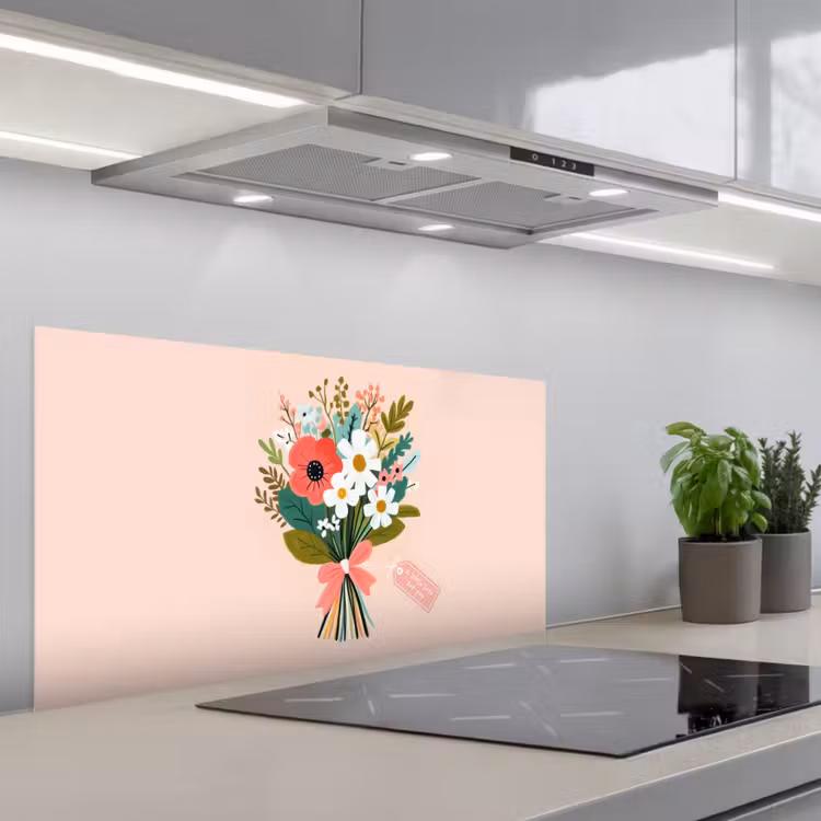 Boeket - Strikje - Kaartje - Quote keuken achterwand spatscherm middel -3d_schuin
