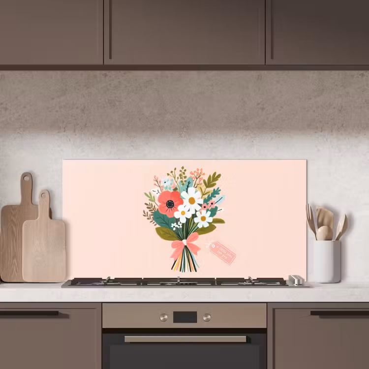 Boeket - Strikje - Kaartje - Quote keuken achterwand spatscherm middel -sfeer2