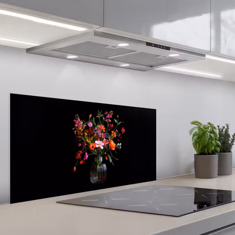 Boeket - Veldbloemen - Vaas keuken achterwand spatscherm middel -3d_schuin