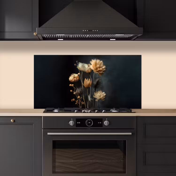 Boeket - Bloemen - Licht - Zwart keuken achterwand spatscherm middel -sfeer1
