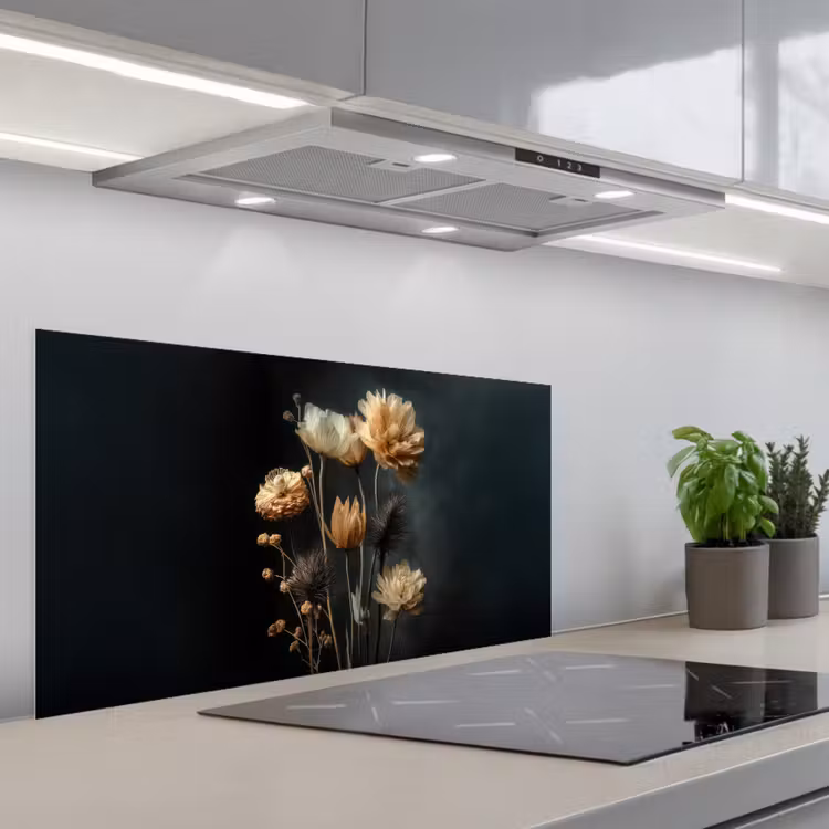 Boeket - Bloemen - Licht - Zwart keuken achterwand spatscherm middel -3d_schuin