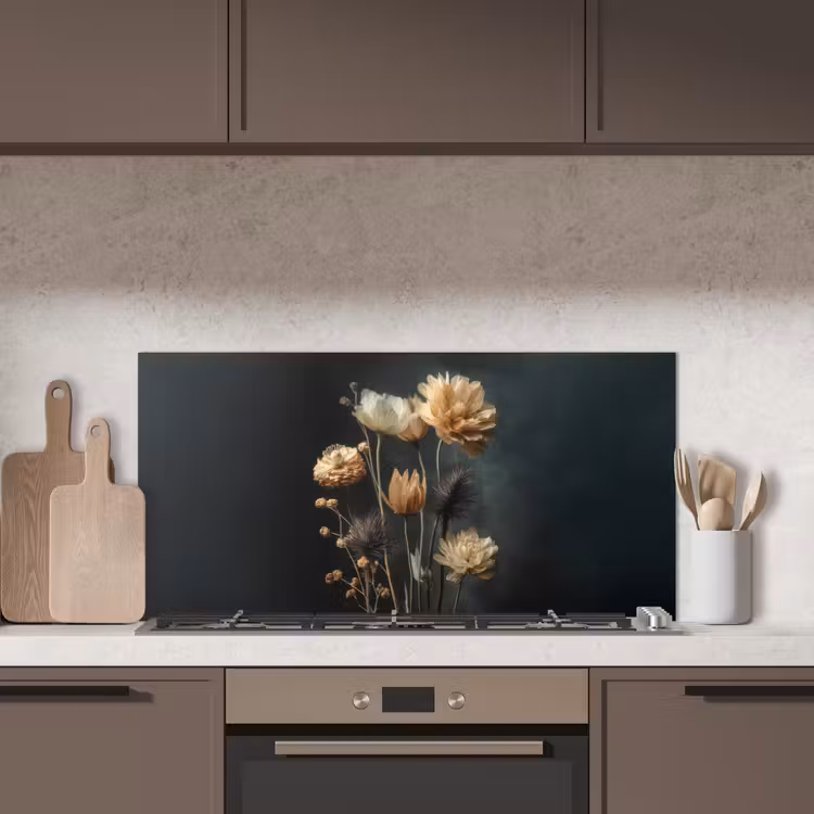 Boeket - Bloemen - Licht - Zwart keuken achterwand spatscherm middel -sfeer2