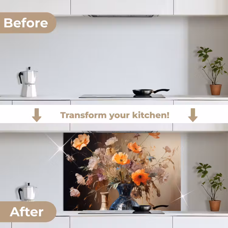 Boeket - Bloemen - Olieverf - Stilleven - Pastel keuken achterwand spatscherm middel -voor_na_EN