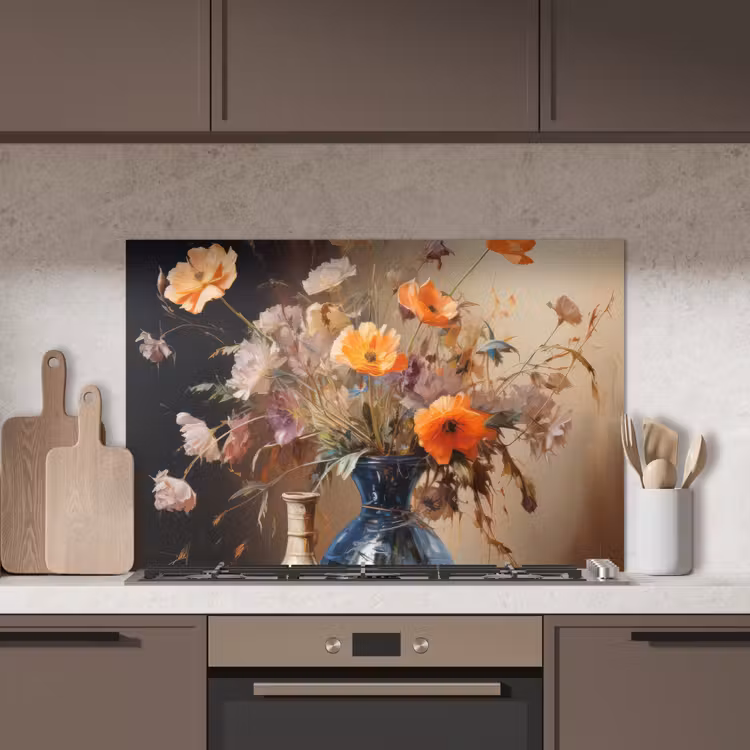 Boeket - Bloemen - Olieverf - Stilleven - Pastel keuken achterwand spatscherm middel -sfeer2