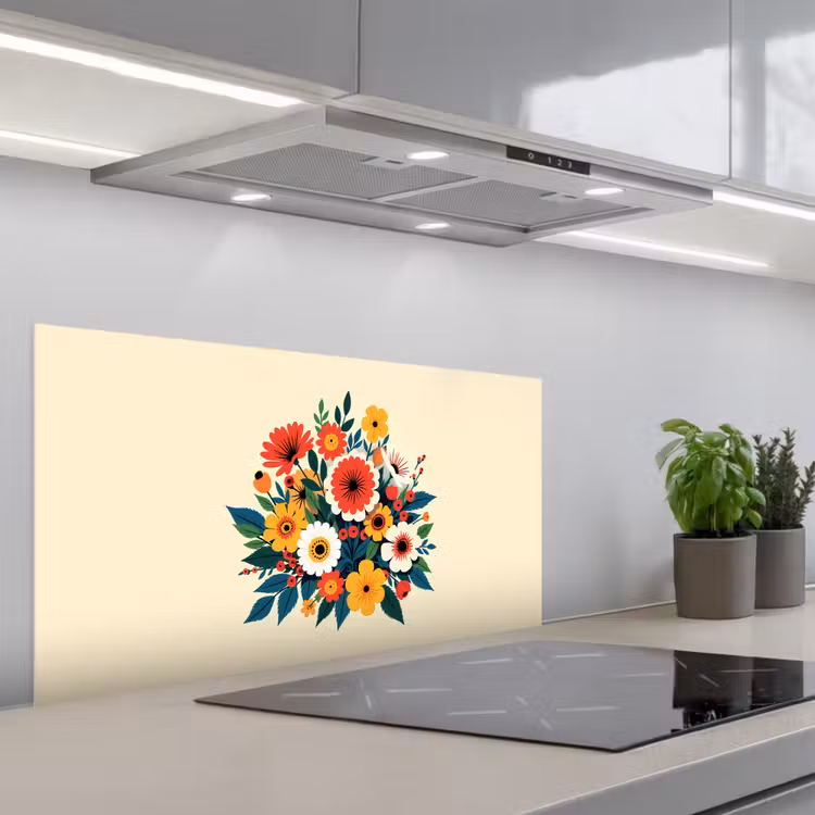 Boeket - Bladeren - Illustratie - Kleurrijk keuken achterwand spatscherm middel -3d_schuin