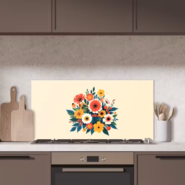 Boeket - Bladeren - Illustratie - Kleurrijk keuken achterwand spatscherm middel -sfeer2