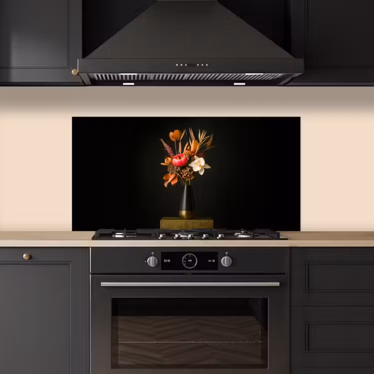 Boeket - Oranje - Gouden - vaas keuken achterwand spatscherm middel -sfeer1
