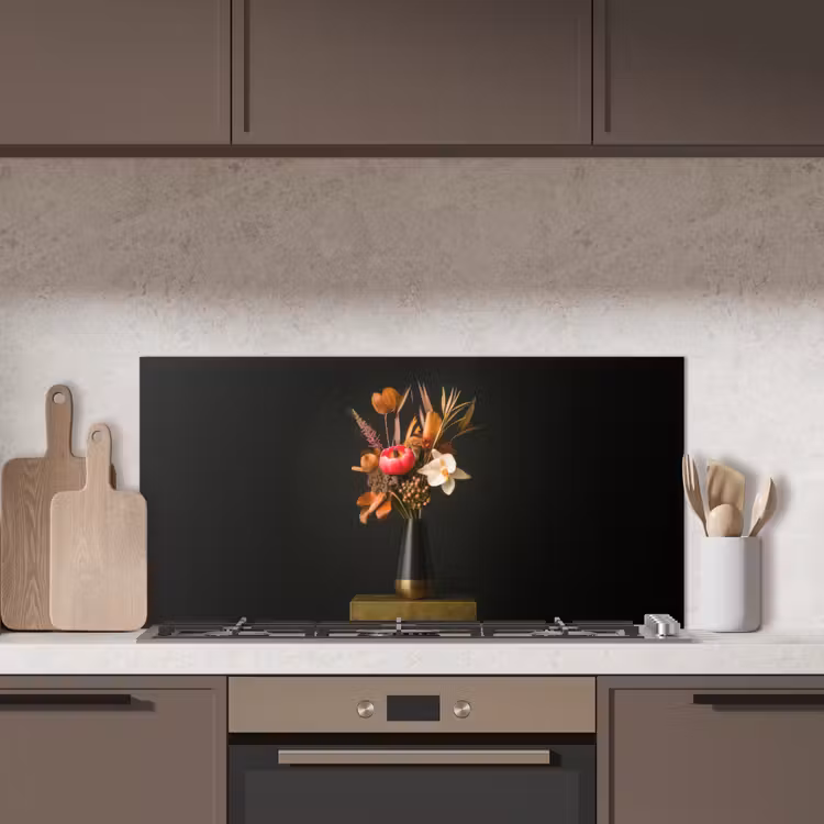 Boeket - Oranje - Gouden - vaas keuken achterwand spatscherm middel -sfeer2