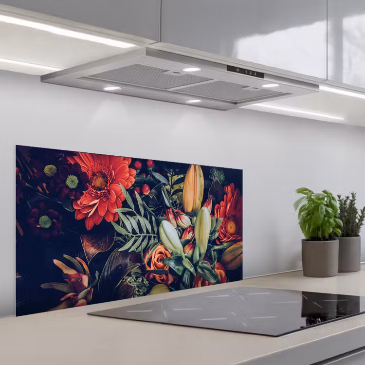 Boeket - Stilleven - Bloemen - Planten - Rood keuken achterwand spatscherm middel -3d_schuin