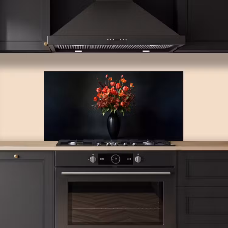 Boeket - Tulpen - Vaas - Rood keuken achterwand spatscherm middel -sfeer1