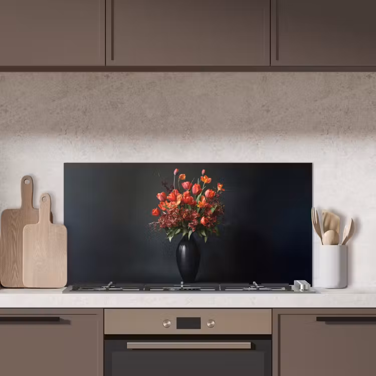 Boeket - Tulpen - Vaas - Rood keuken achterwand spatscherm middel -sfeer2