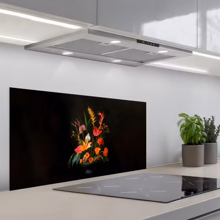 Schaal - Boeket - Bloemen keuken achterwand spatscherm middel -3d_schuin