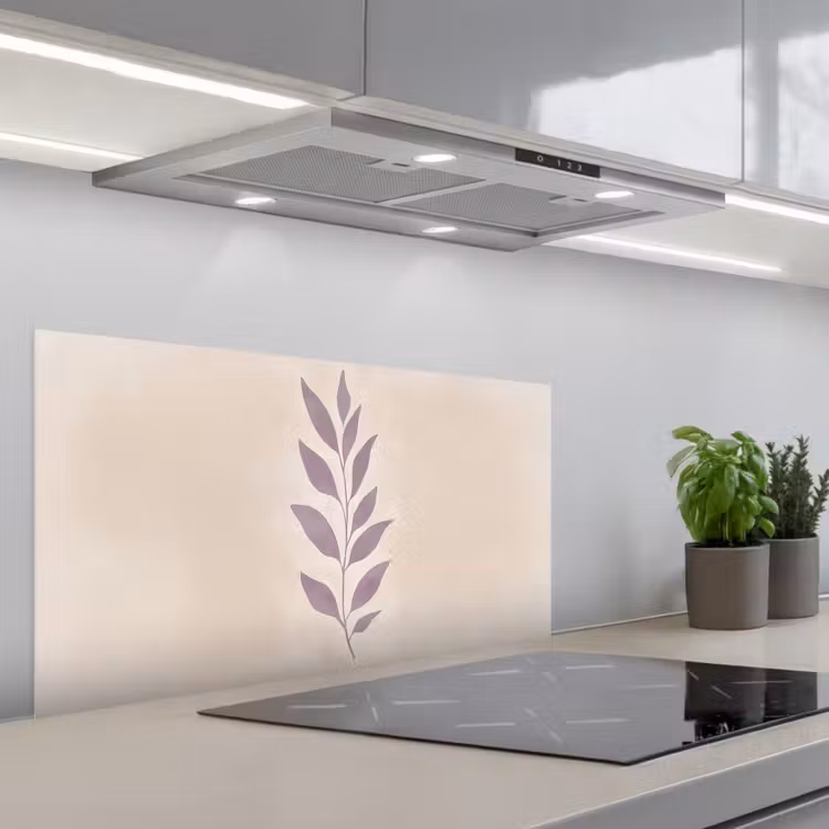 Tak - Bladeren - Minimalistisch - Beige keuken achterwand spatscherm middel -3d_schuin