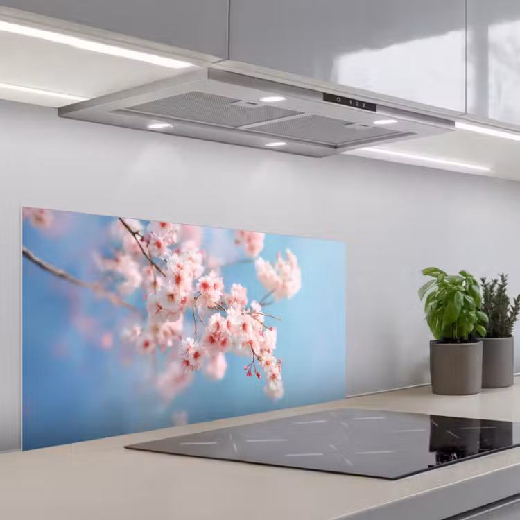 Takken - Bloesems - Roze keuken achterwand spatscherm middel -3d_schuin
