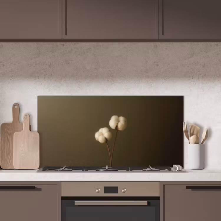 Takken - Katoen - Wit - Bollen keuken achterwand spatscherm middel -sfeer2