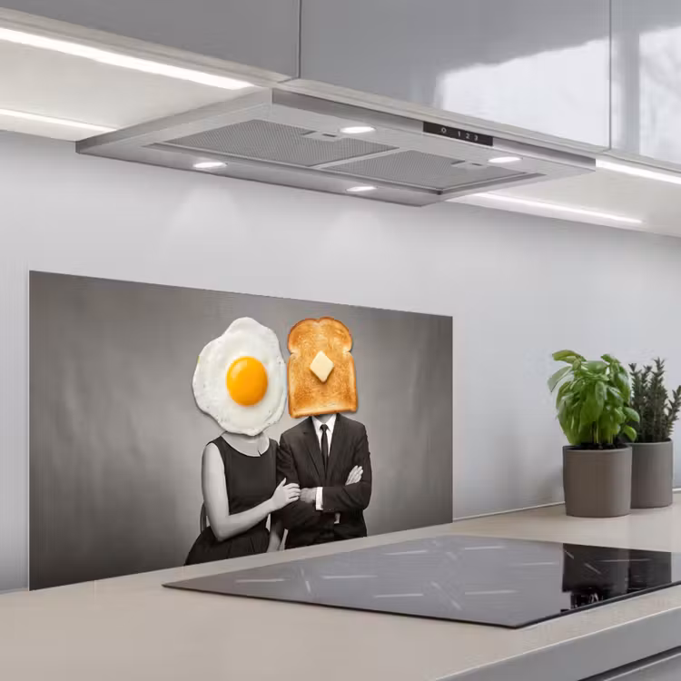 Ontbijt - Koppel - Ei - Brood keuken achterwand spatscherm middel -3d_schuin