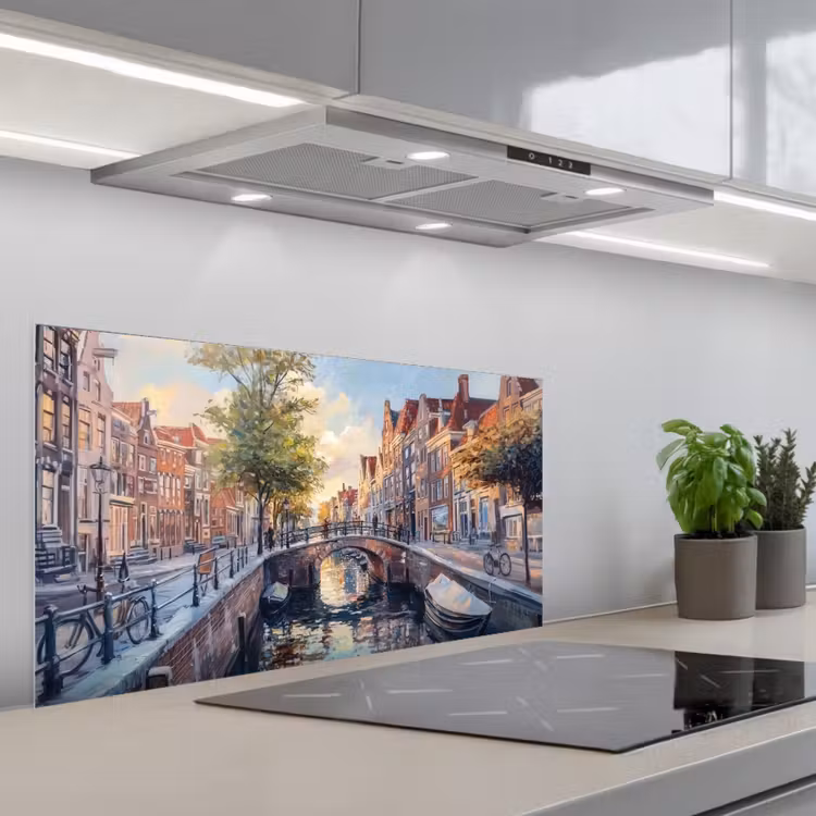 Brug - Stad - Huizen - Boot keuken achterwand spatscherm middel -3d_schuin
