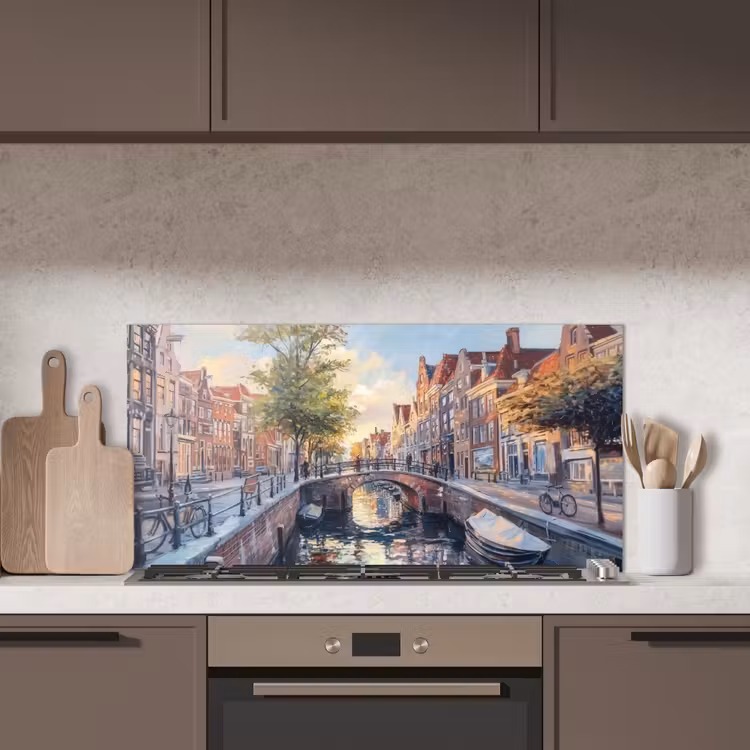 Brug - Stad - Huizen - Boot keuken achterwand spatscherm middel -sfeer2