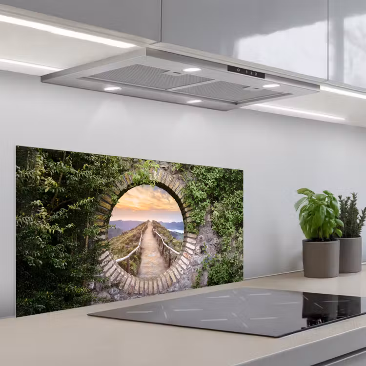 Brug - Zee - Doorkijk - Zomer keuken achterwand spatscherm middel -3d_schuin