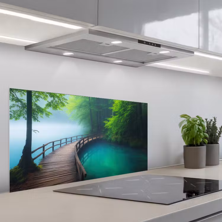 Brug - Water - Rivier - Bos keuken achterwand spatscherm middel -3d_schuin