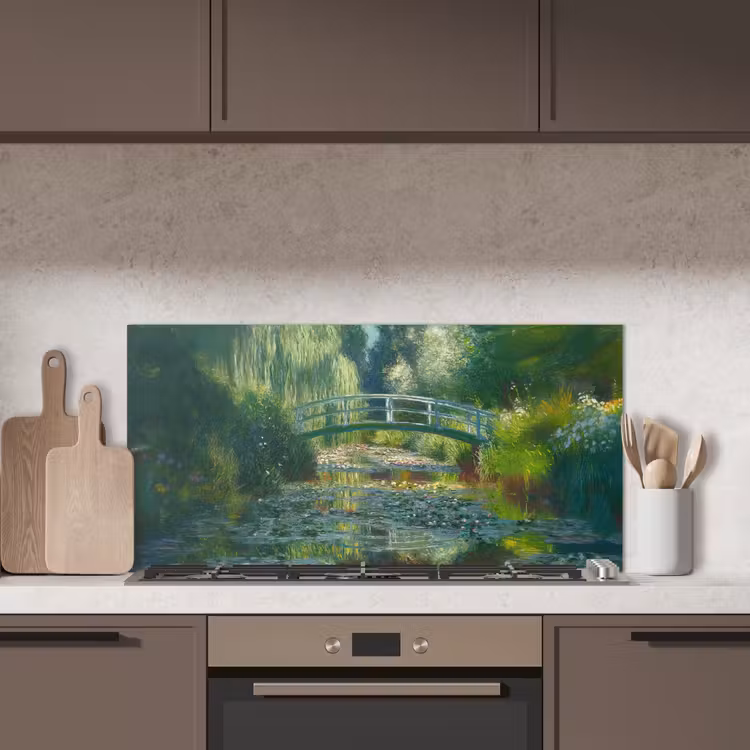 Brug - Hout - Vijver - Waterlelies keuken achterwand spatscherm middel -sfeer2