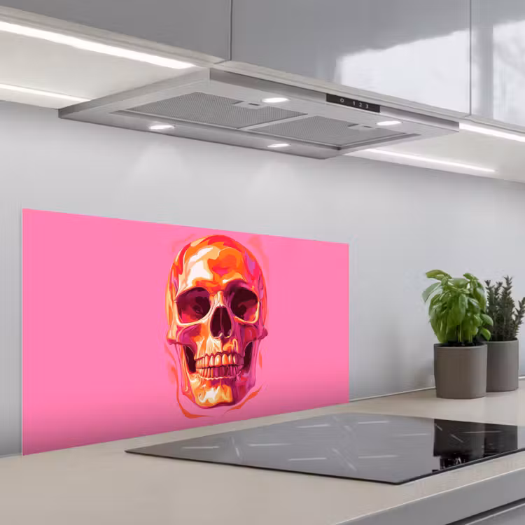 Felroze - Tanden - Schedel keuken achterwand spatscherm middel -3d_schuin